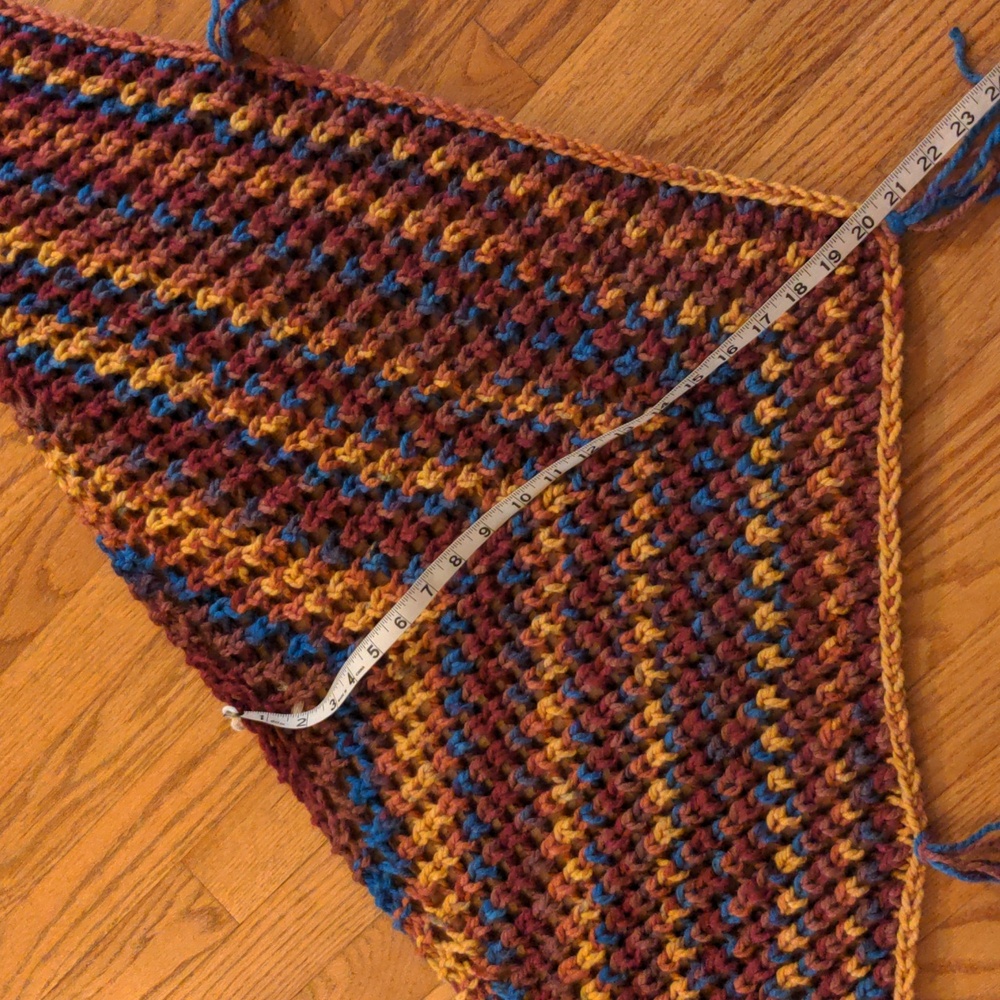 Handmade Knit Variegated Acrylic Multicolor Shawl Wrap Scarf Blue Rust - Picture 7 of 15